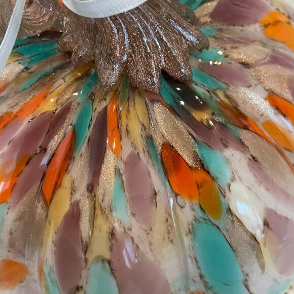 Multicolored Hand Blown Art Glass Pumpkin Stained Glass Designer Fall Home Decor - Picture 8 of 16